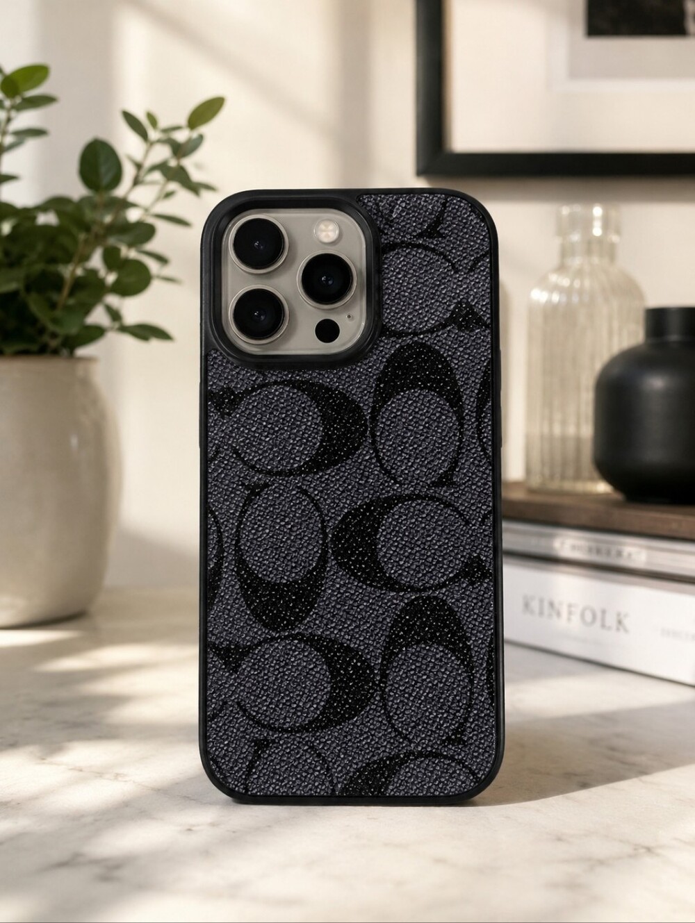 Phone Case for iPhone 16 Pro Black C Monogram Protective Cover